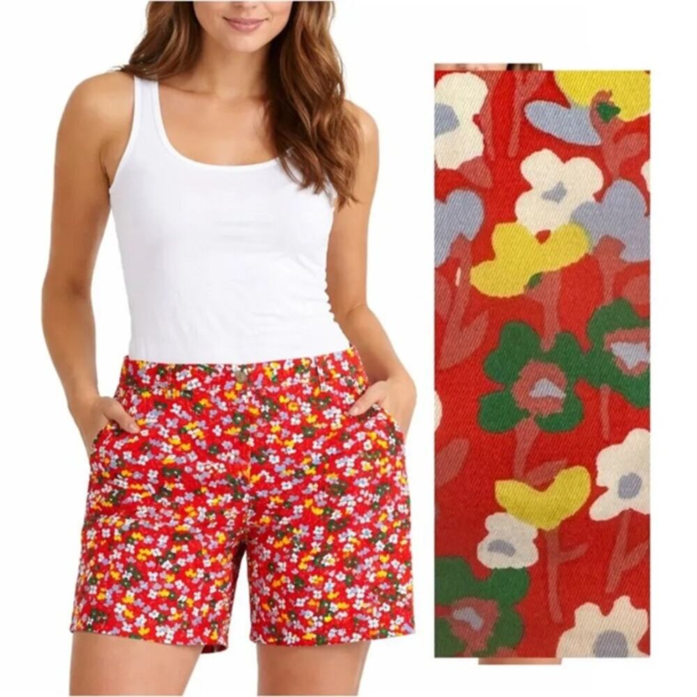 Talbots Girlfriend Chino Shorts Womens Size 10 Red Floral High Rise Colorful